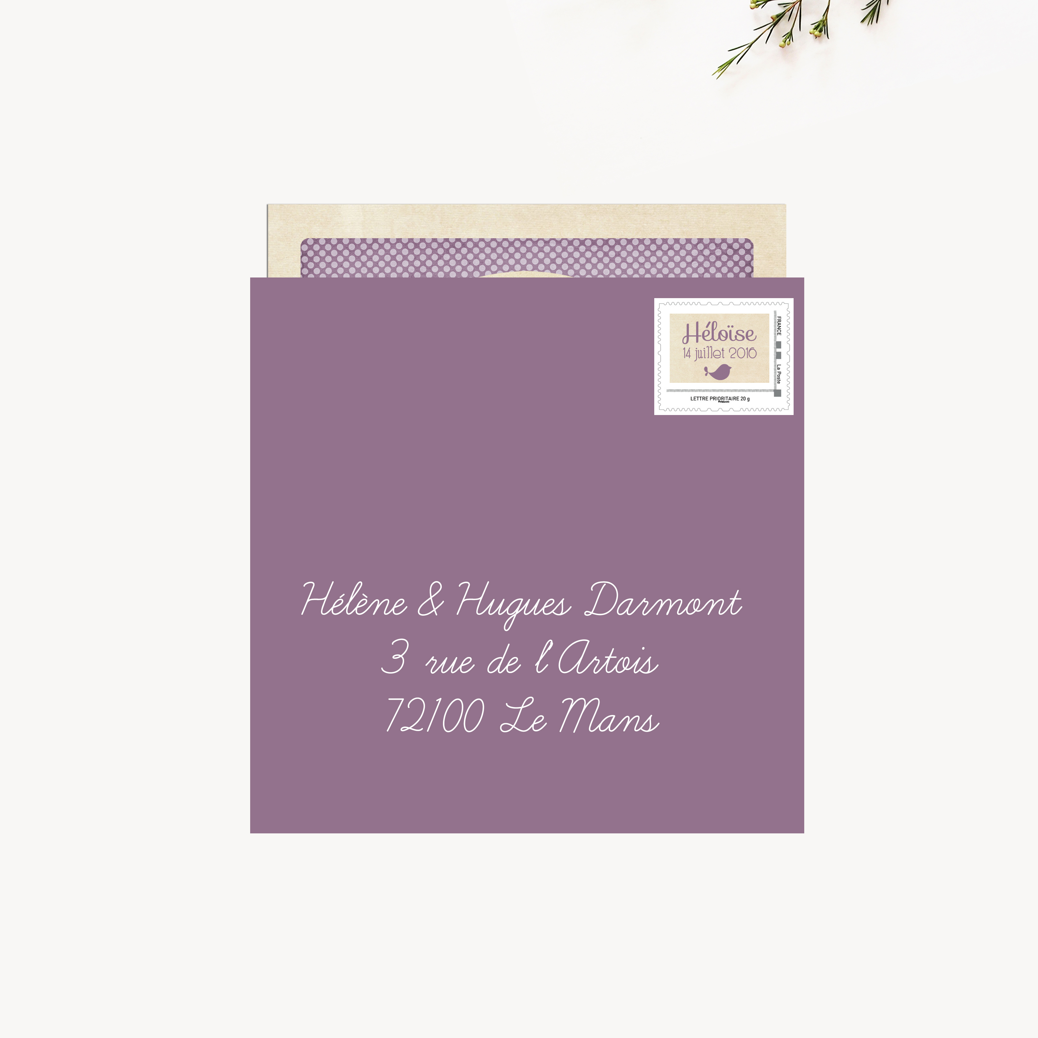 Faire Part De Naissance Vintage Violet Classic Par La Papeterie De Paris